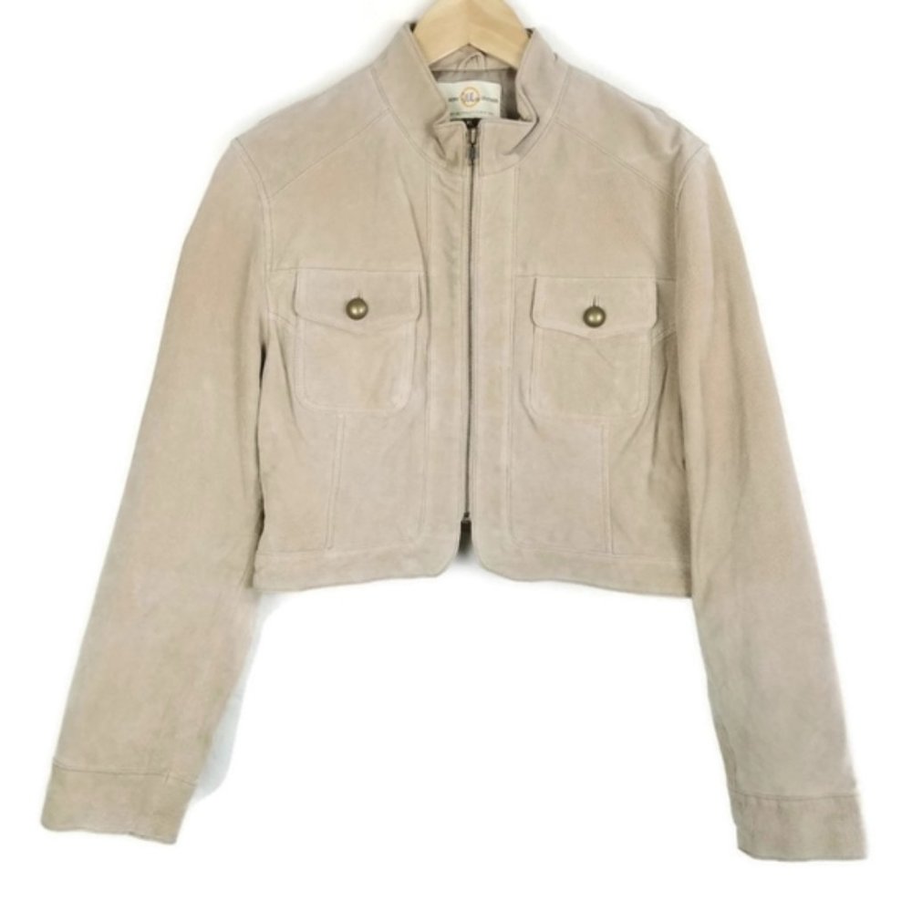 Wilsons 100% Leather Crop Zip Jacket Mock Neck